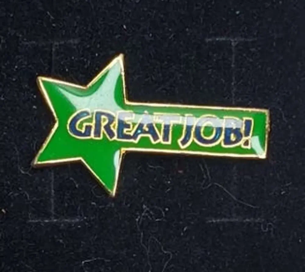 Shooting Star Great Job Pin for a Hat, Lapel, Lanyard, Jacket or Backpack